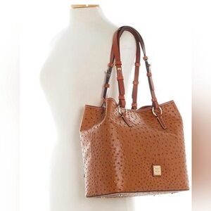 NWT Dooney & Bourke Briana Ostrich Embossed Leather Shoulder Bag: Caramel